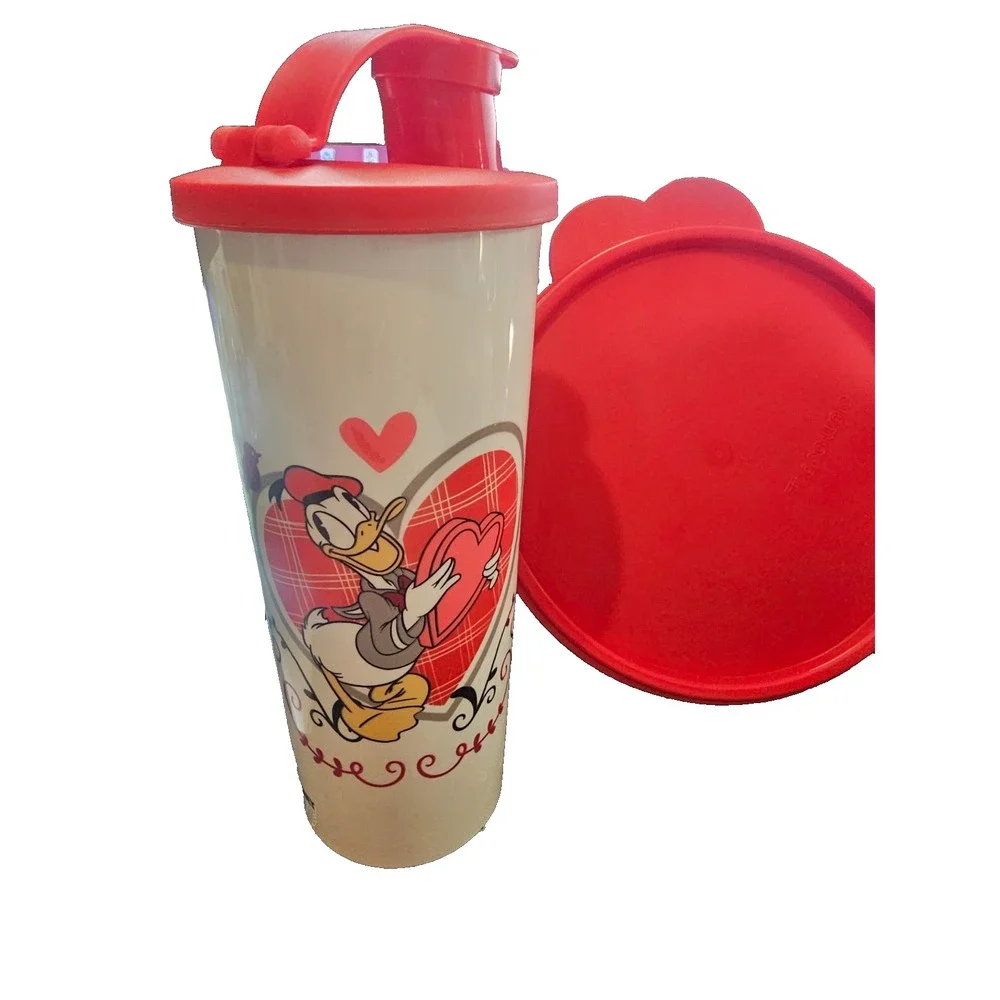 Tupperware Disney Flip Top 16 oz Tumblers Minnie and Donald‎ NEW With Bonus Bowl